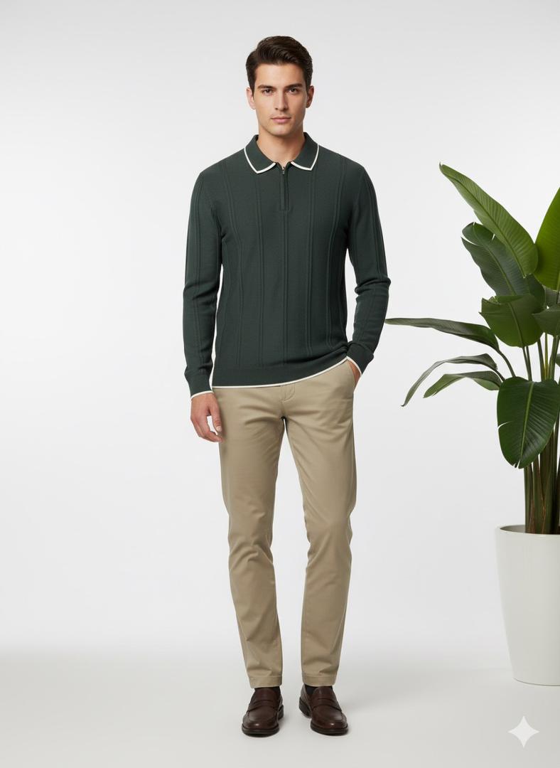 بلوز یقه دارنیم زیپ 3296